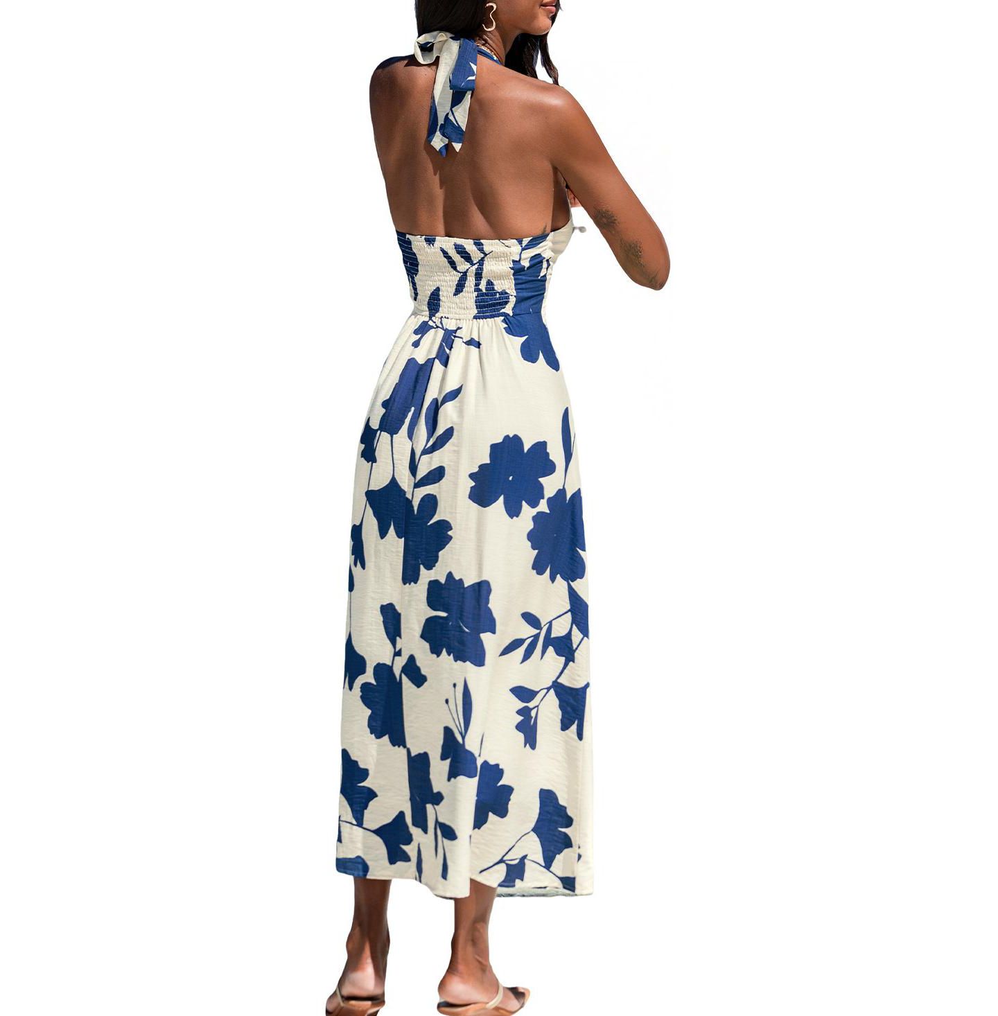Женское платье Cupshe Just the Beginning Floral Halter Maxi, цвет: Средний синий — фото 3