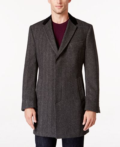 Tommy Hilfiger Grey Herringbone Overcoat - Suits & Suit Separates - Men ...