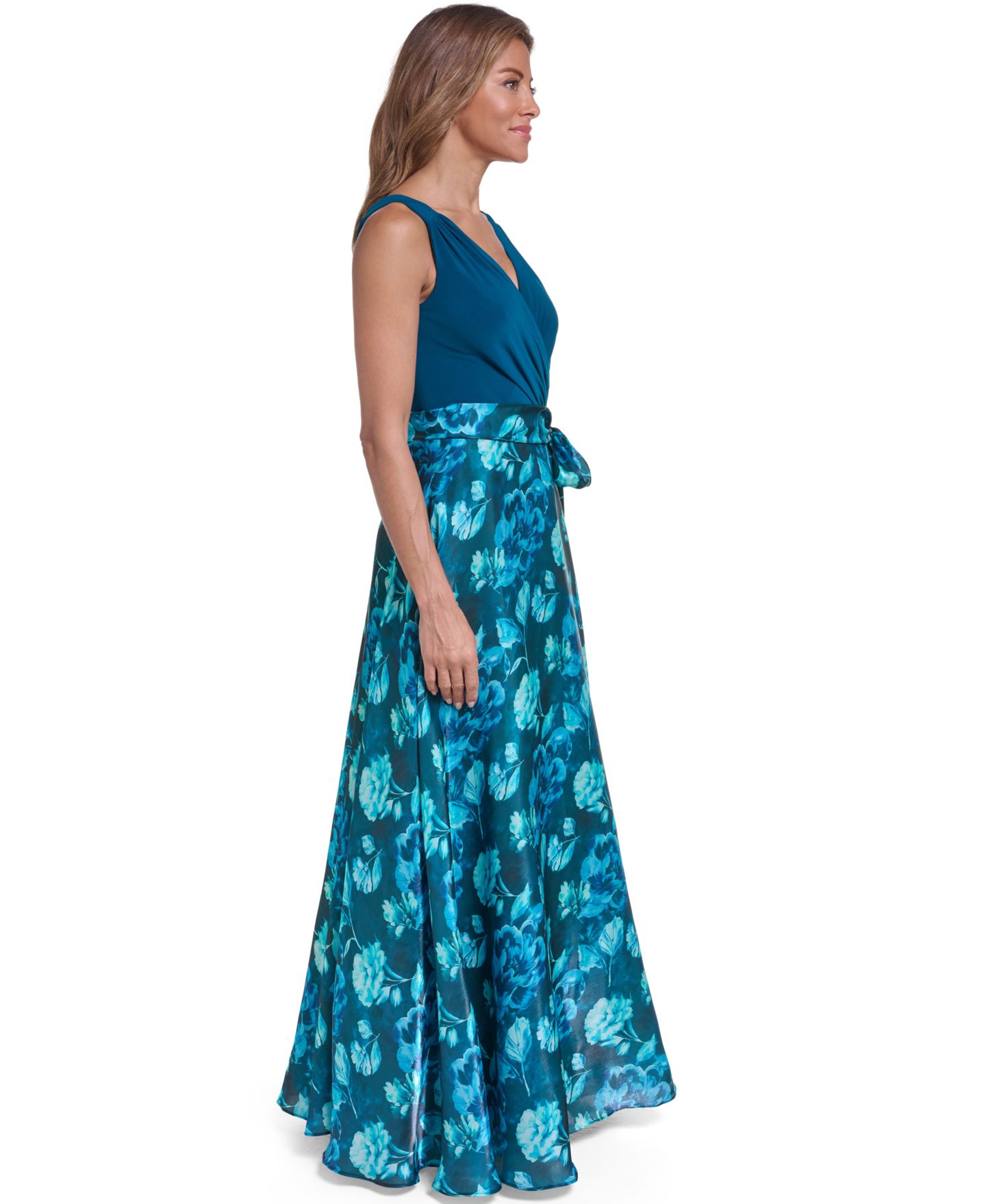 Женское платье Eliza J Wrap Surplice Ball Gown Dress with Sash, цвет: Бирюзовый — фото 2