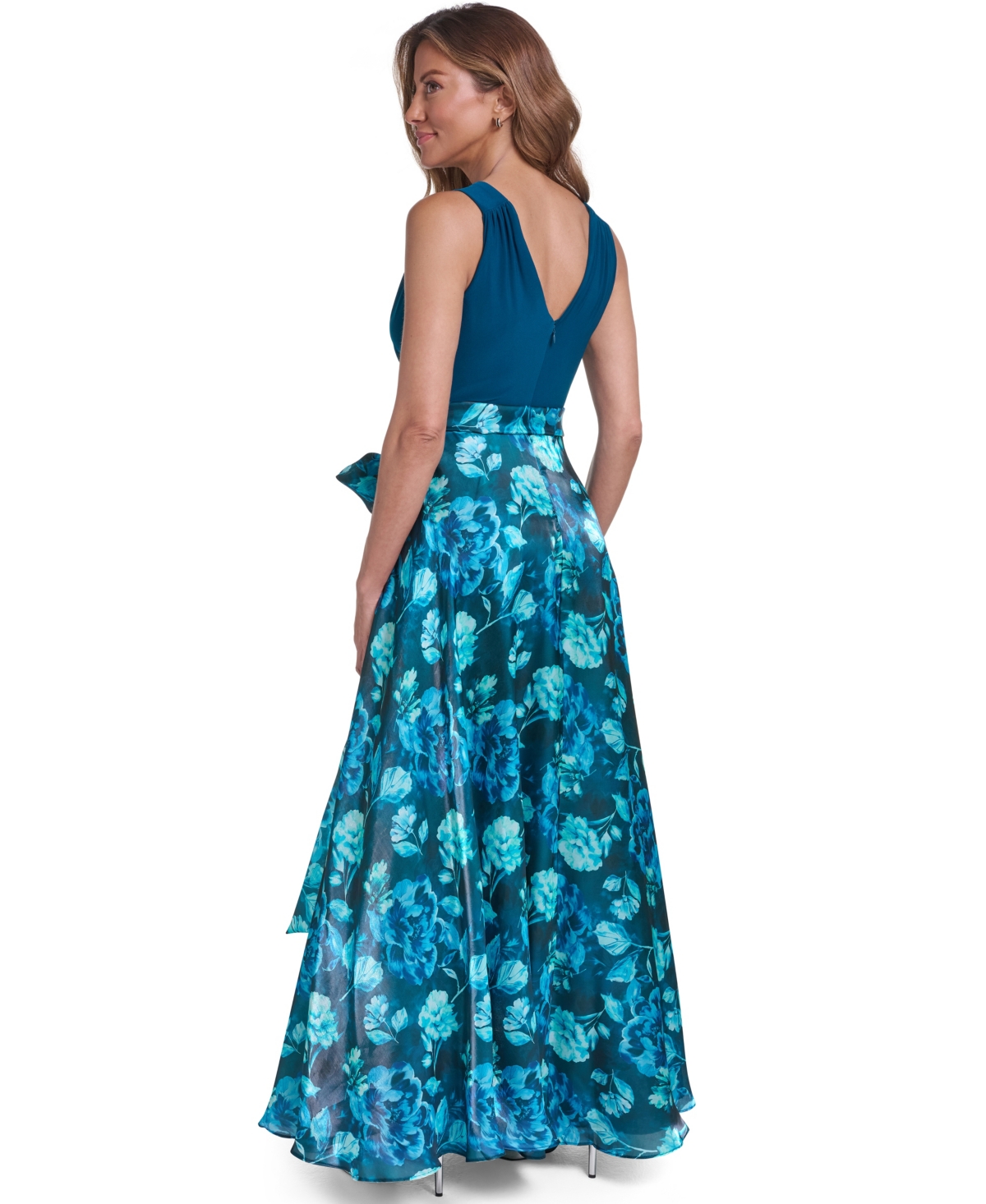 Eliza J Women's Sleeveless Surplice V-Neck Ball Skirt Dress with Sash