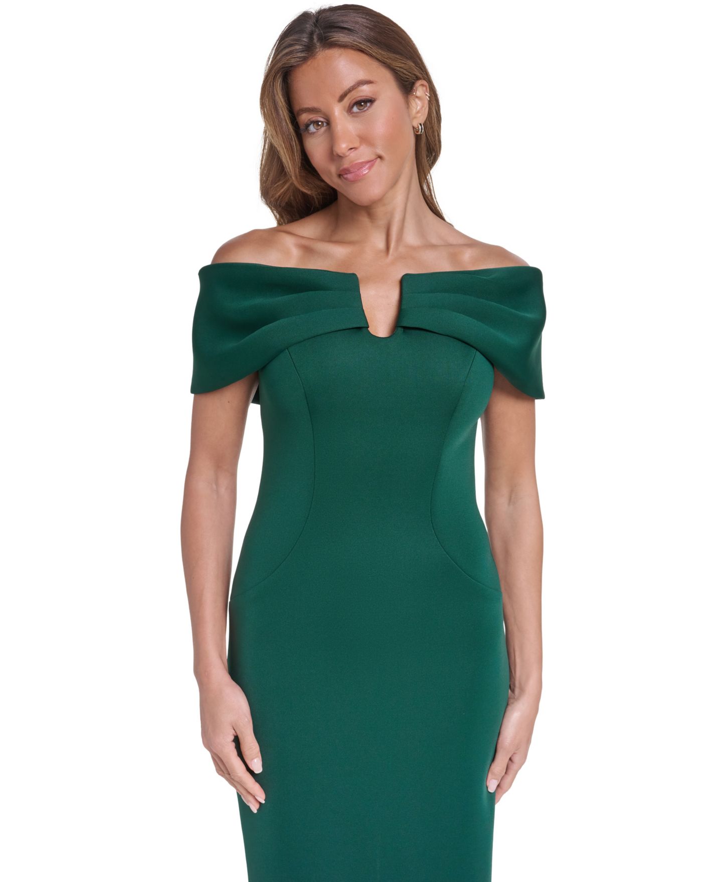 Женское платье Eliza J Off-the-Shoulder U-Bar Midi Cocktail, цвет: Тёмно-зелёный — фото 3