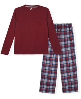 Boys' 6-18 Long-Sleeve Top and Plaid Woven Pants Pajama, 2-Piece Set