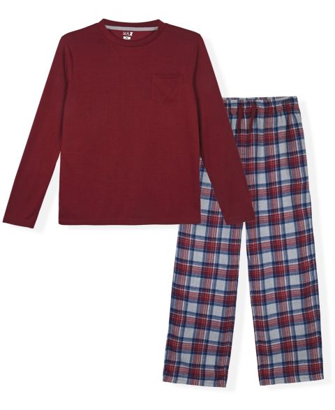 Max & Olivia Boys' 6-18 Long-Sleeve Top and Plaid Woven Pants Pajama, 2-Piece Set, цвет: Бордовый / Винный