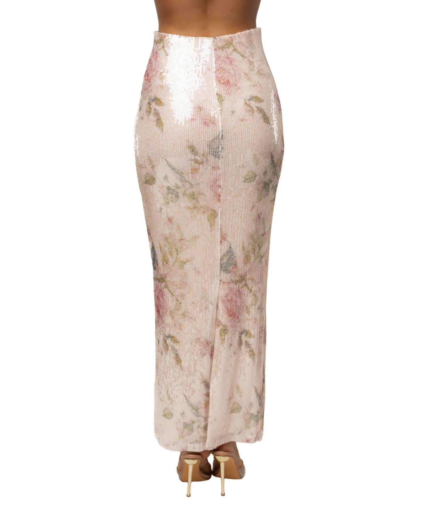 Женская юбка JLUXLABEL Floral Villa Nights Sequin, цвет: Слоновая кость с принтом — фото 3