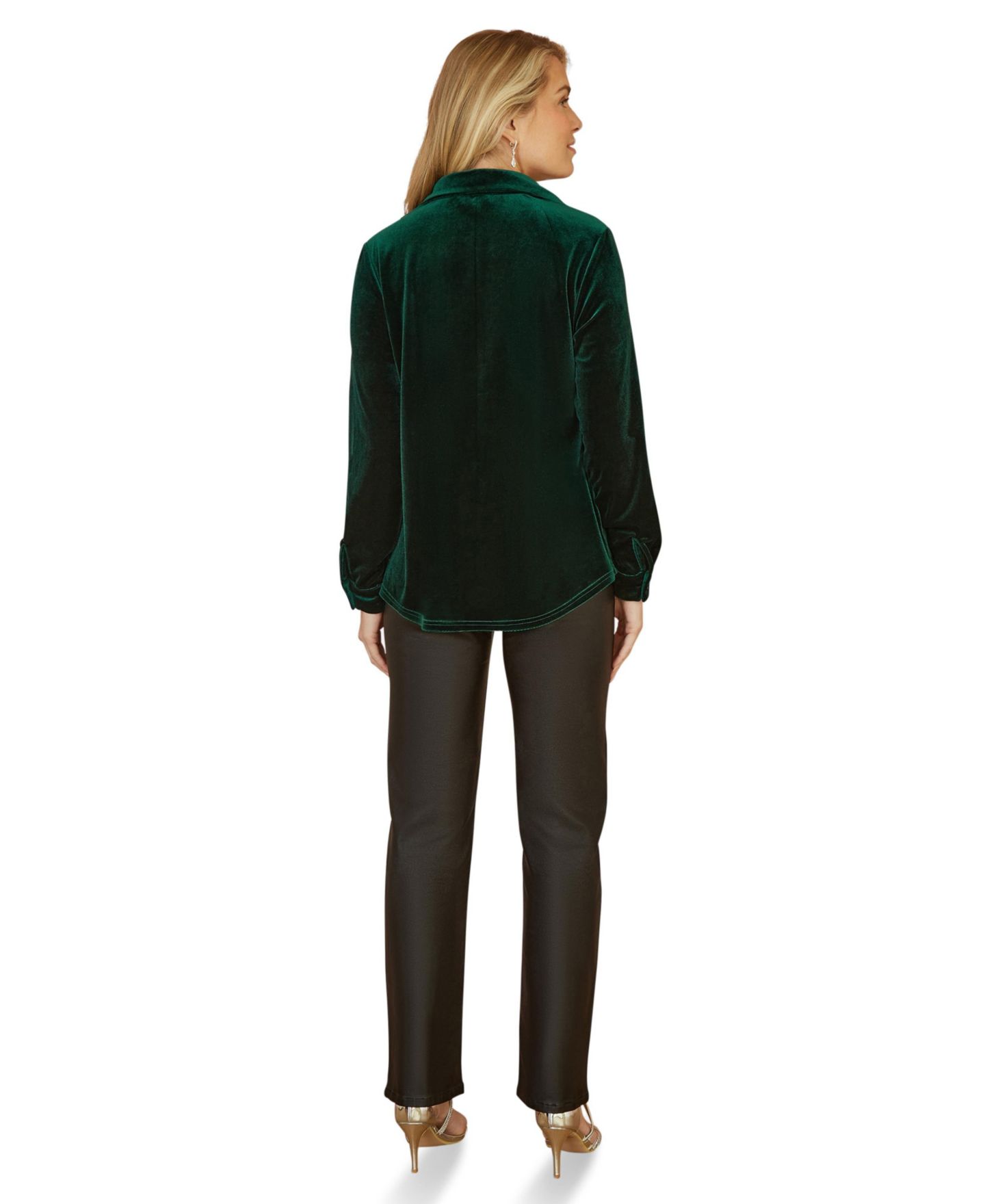 Женская рубашка Yumi Velvet Relaxed-Fit Long-Sleeve, цвет: Зелёный — фото 3