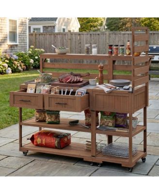 Solid Wood Patio Kitchen Island With Stainless Steel Top And Storage