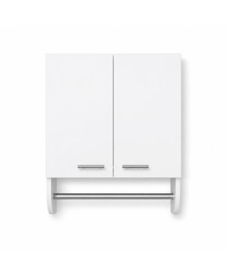 Wall Mounted Bathroom Medicine Cabinet Wood Storage Cabinet with Double Doors Built in Towel Rod