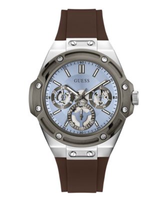 Men's Quartz Brown Silicone Strap Watch 44mm
