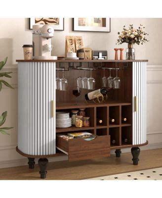 39'' Fluted Mid-Century Modern Bar Cabinet with Wine Storage