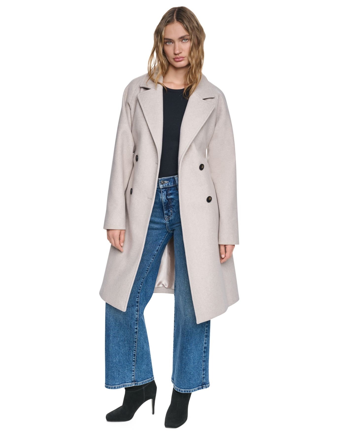Женское пальто DKNY Petite Double-Breasted Belted Notch Collar, цвет: Берёзовый — фото 2