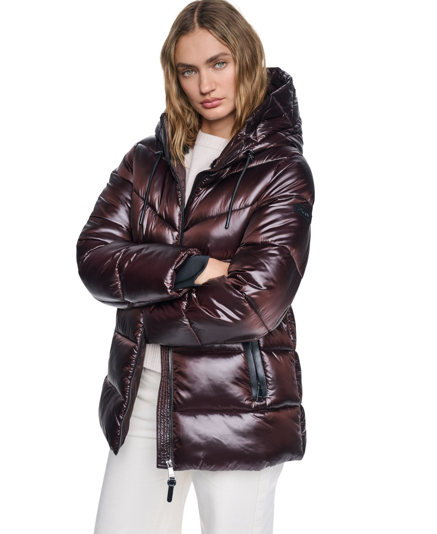 Женская куртка DKNY Shine Hooded Puffer, цвет: Bitter — фото 4