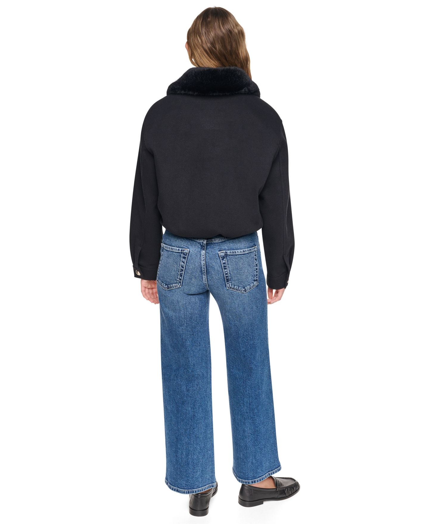 Женская куртка DKNY Cropped Faux-Fur Collar Bomber, цвет: Чёрный — фото 5