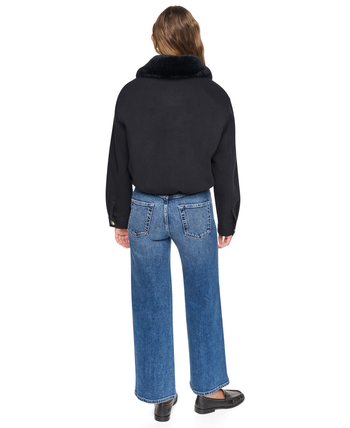 Dkny Women's Cropped Faux-Fur Collar Bomber Jacket