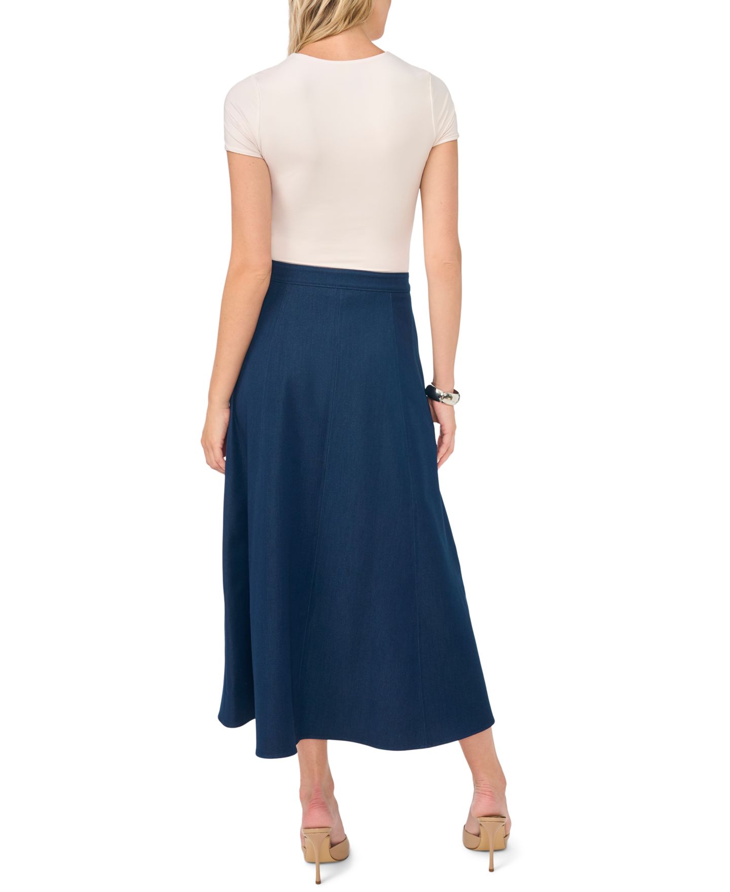 Женская юбка Vince Camuto High-Waisted A-Line Midi Denim Skirt, цвет: Индиго — фото 4