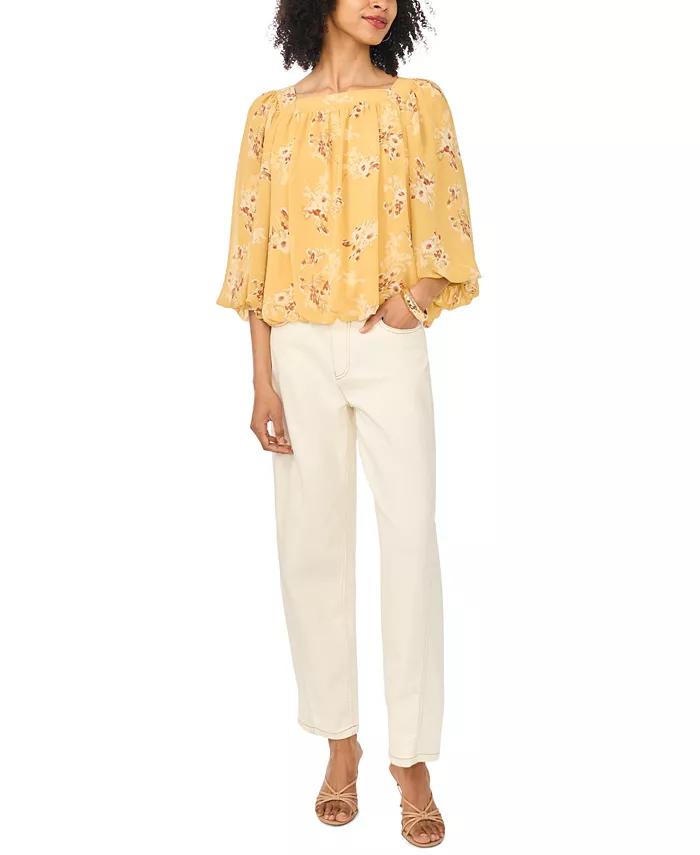 Women's Square Neck 3/4-Length Sleeve Blouse - thumbnail 2