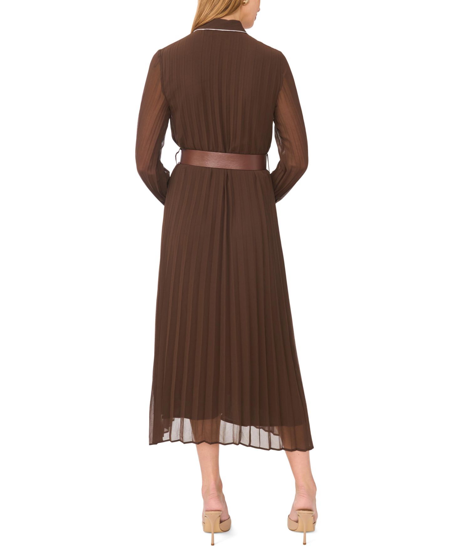 Женское платье Vince Camuto Pleated Long-Sleeve Midi, цвет: Насыщенный шоколадный — фото 4