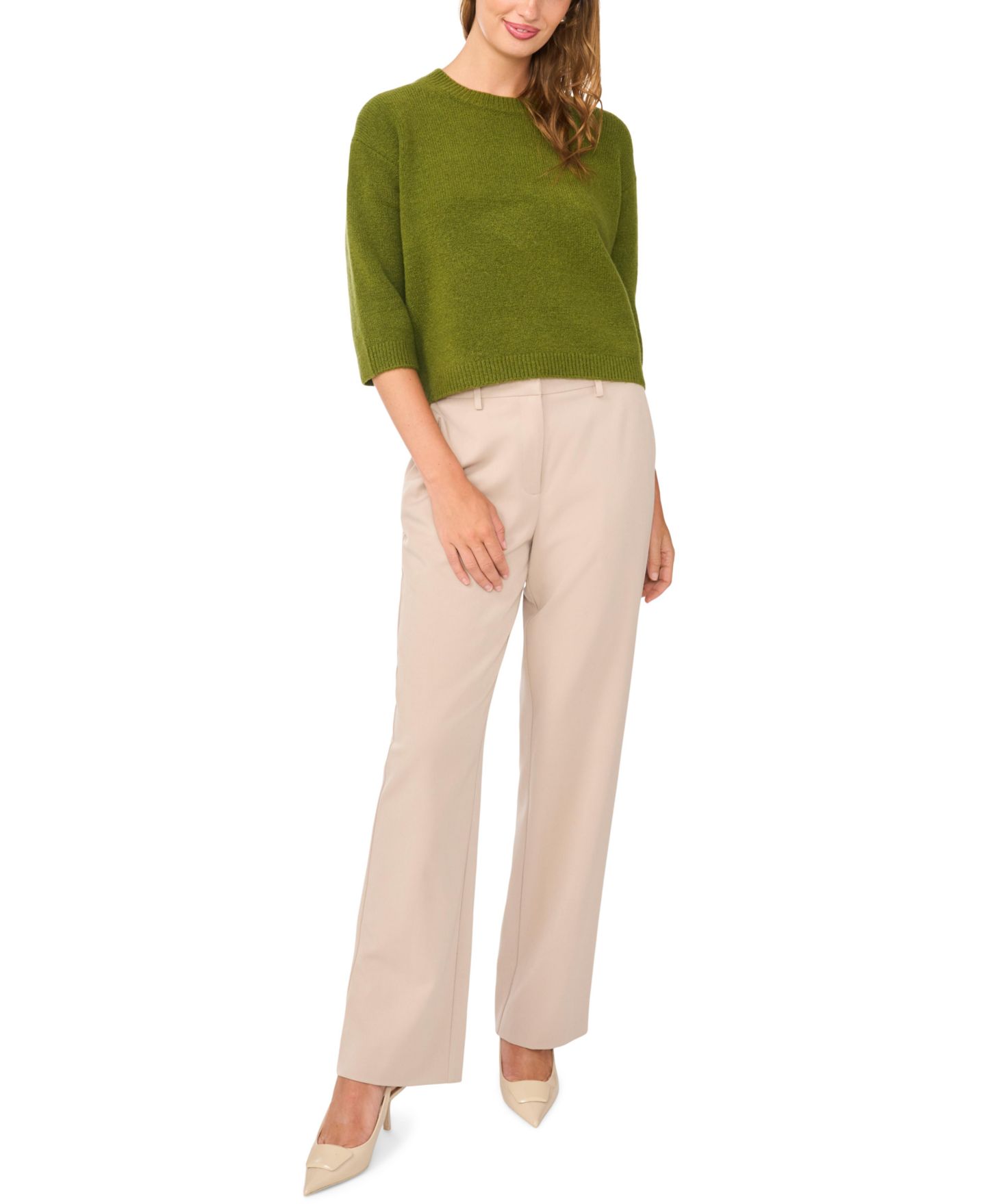 Женский свитер Vince Camuto 3/4-Sleeve Crewneck Pullover, цвет: Pesto — фото 2