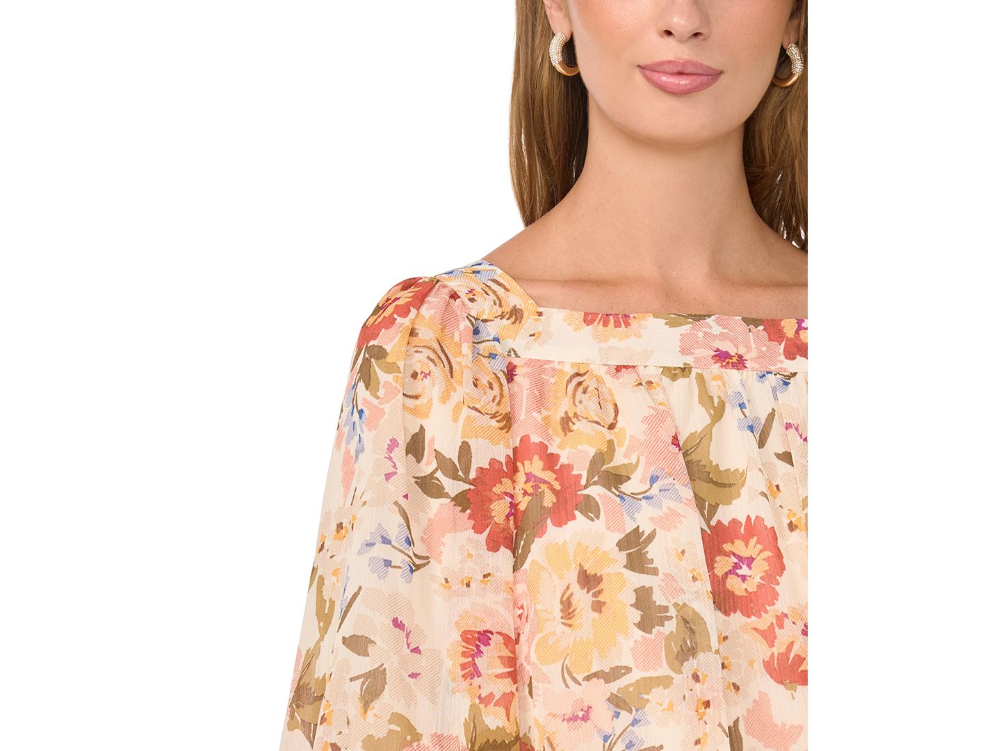 Женская блузка Vince Camuto Square-Neck 3/4-Sleeve Floral Blouse, цвет: Песочный — фото 10