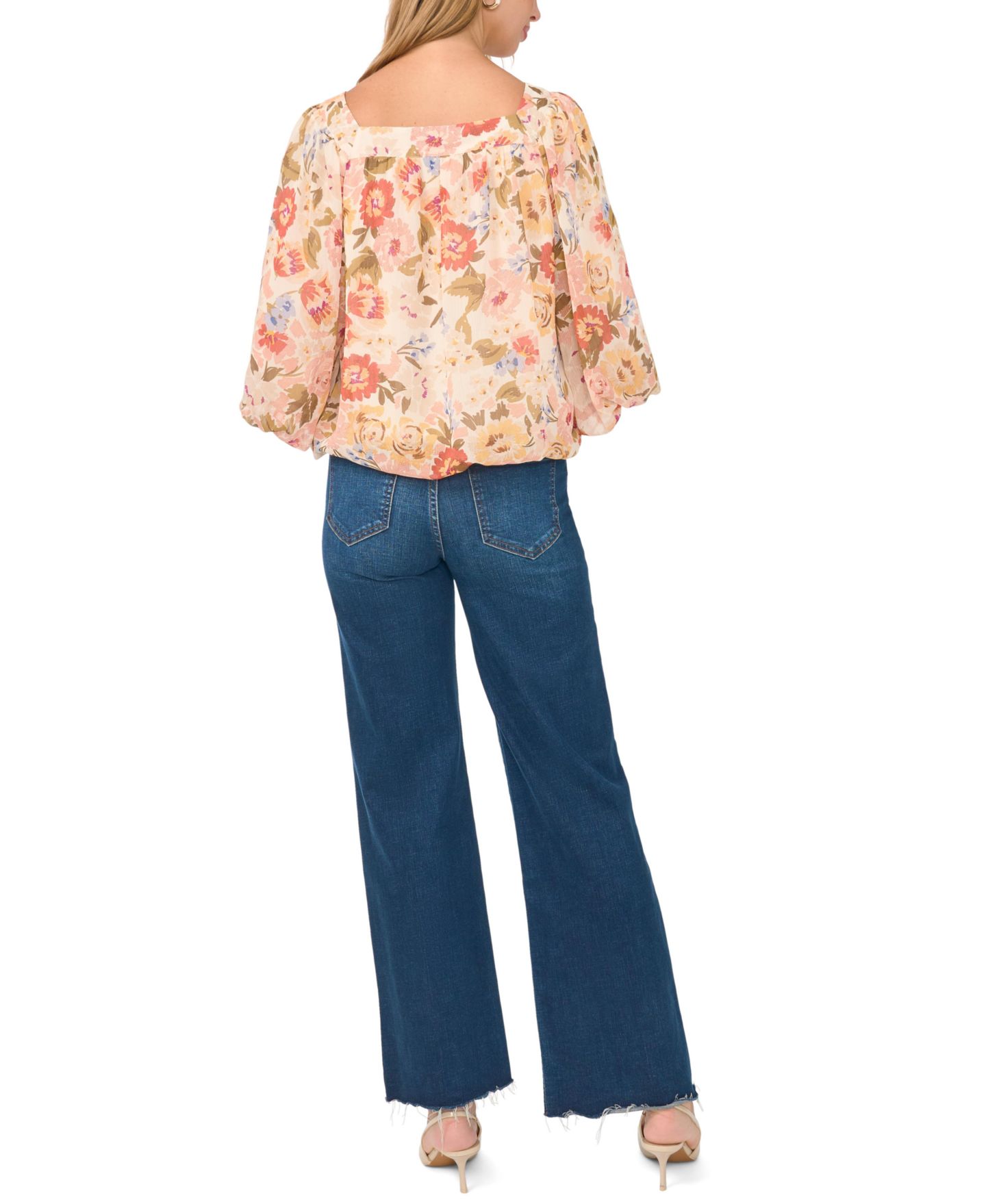 Женская блузка Vince Camuto Square-Neck 3/4-Sleeve Floral Blouse, цвет: Песочный — фото 12