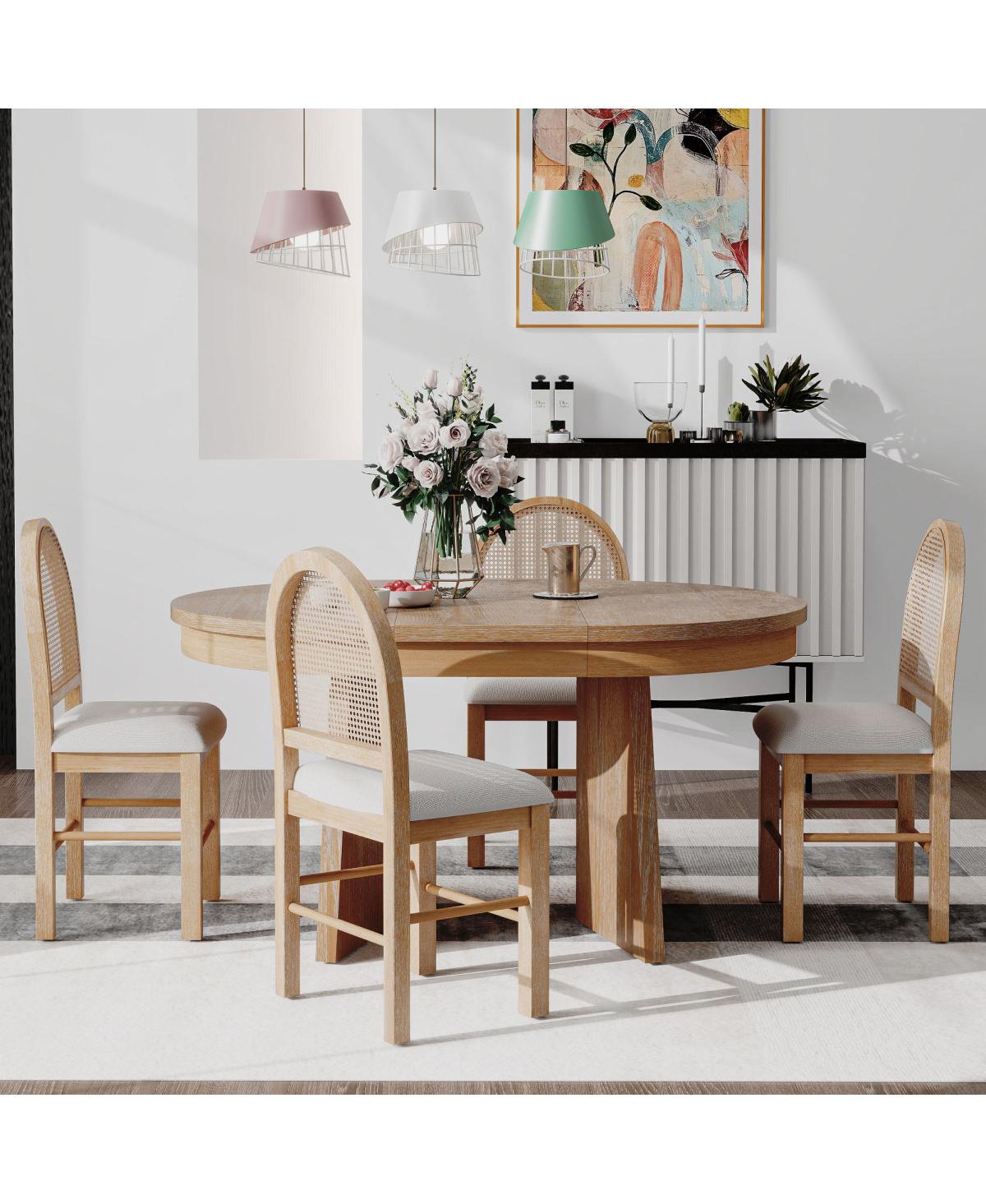 Streamdale Furniture 5-Piece Retro Extendable Dining Table Set with 4 Upholstered Chairs