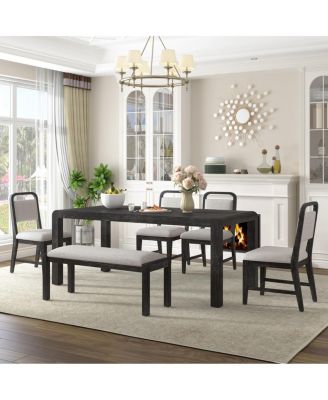 Vintage Extendable Dining Set with 4 Chairs and Bench