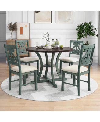 5-Piece Round Dining Table Set with 4 Fabric Chairs