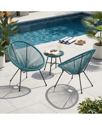 Modern Steel and Faux Rattan Outdoor Basket Chairs, Set of 2