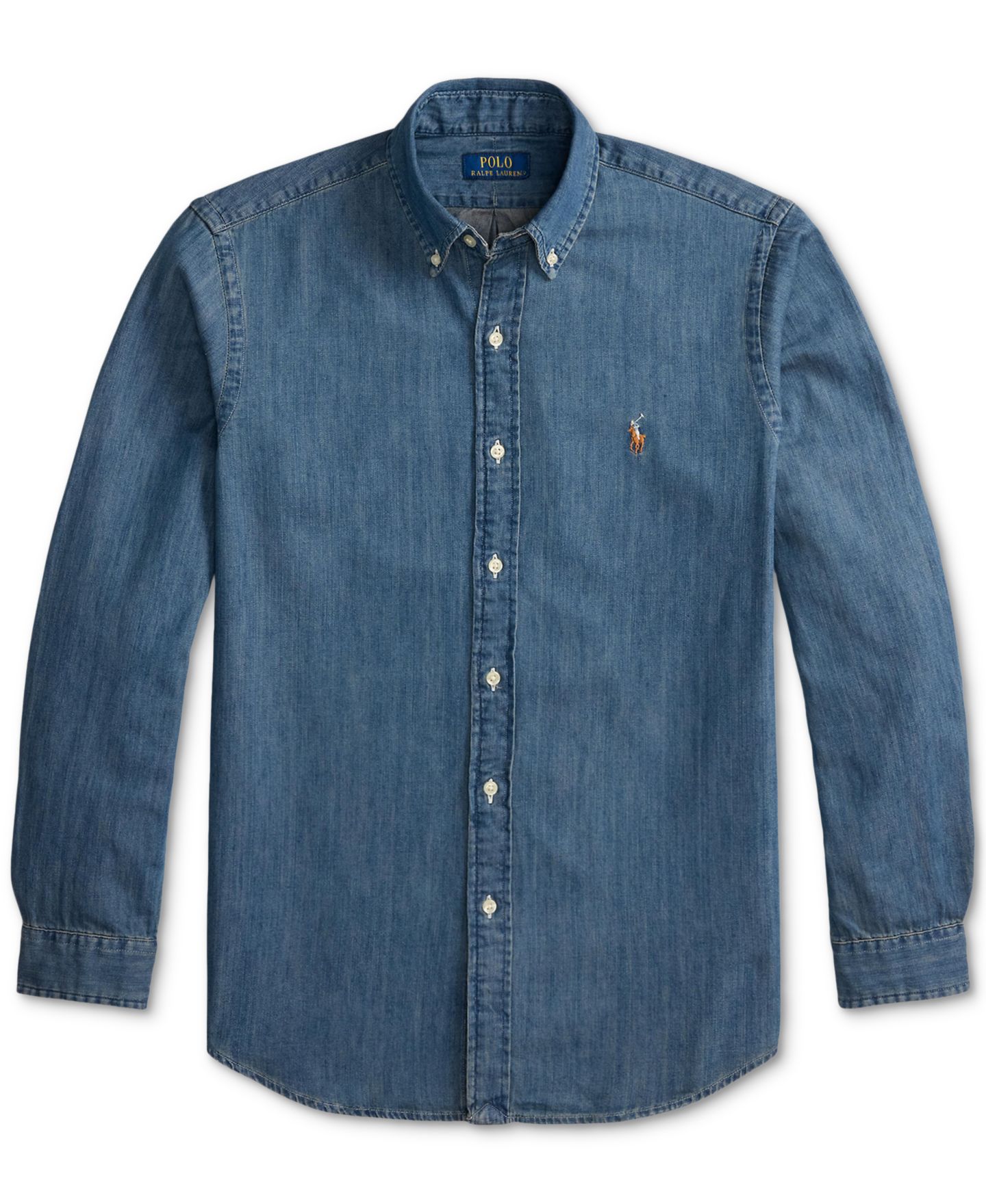 Мужская рубашка Polo Ralph Lauren Classic-Fit Denim, цвет: Джинсовый — фото 10