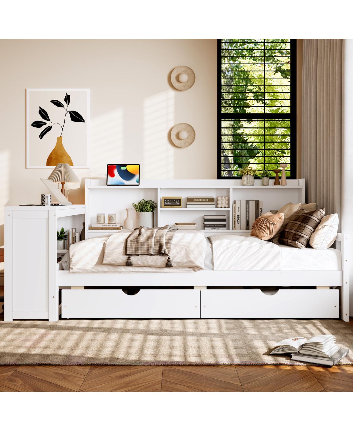 Streamdale Furniture Twin Corner Daybed With Storage, Desk, and Charging