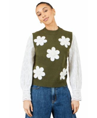 Women's Floral-Print Flower Applique Tank