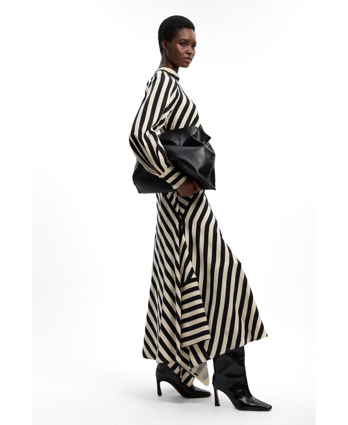Karen Millen Women's Fluid Stripe Long-Sleeve Asymmetric-Hem Maxi Dress