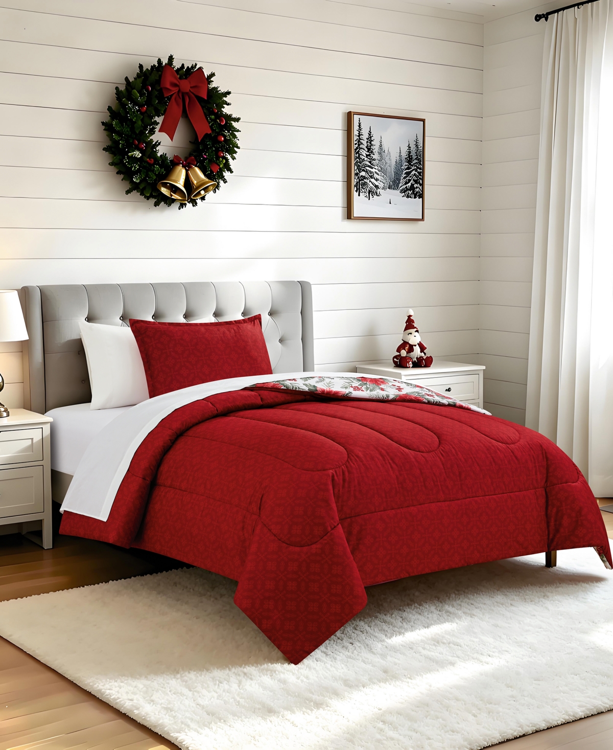 Macy's Pointsettia Soft Hand Feel 3-Piece Comforter Set