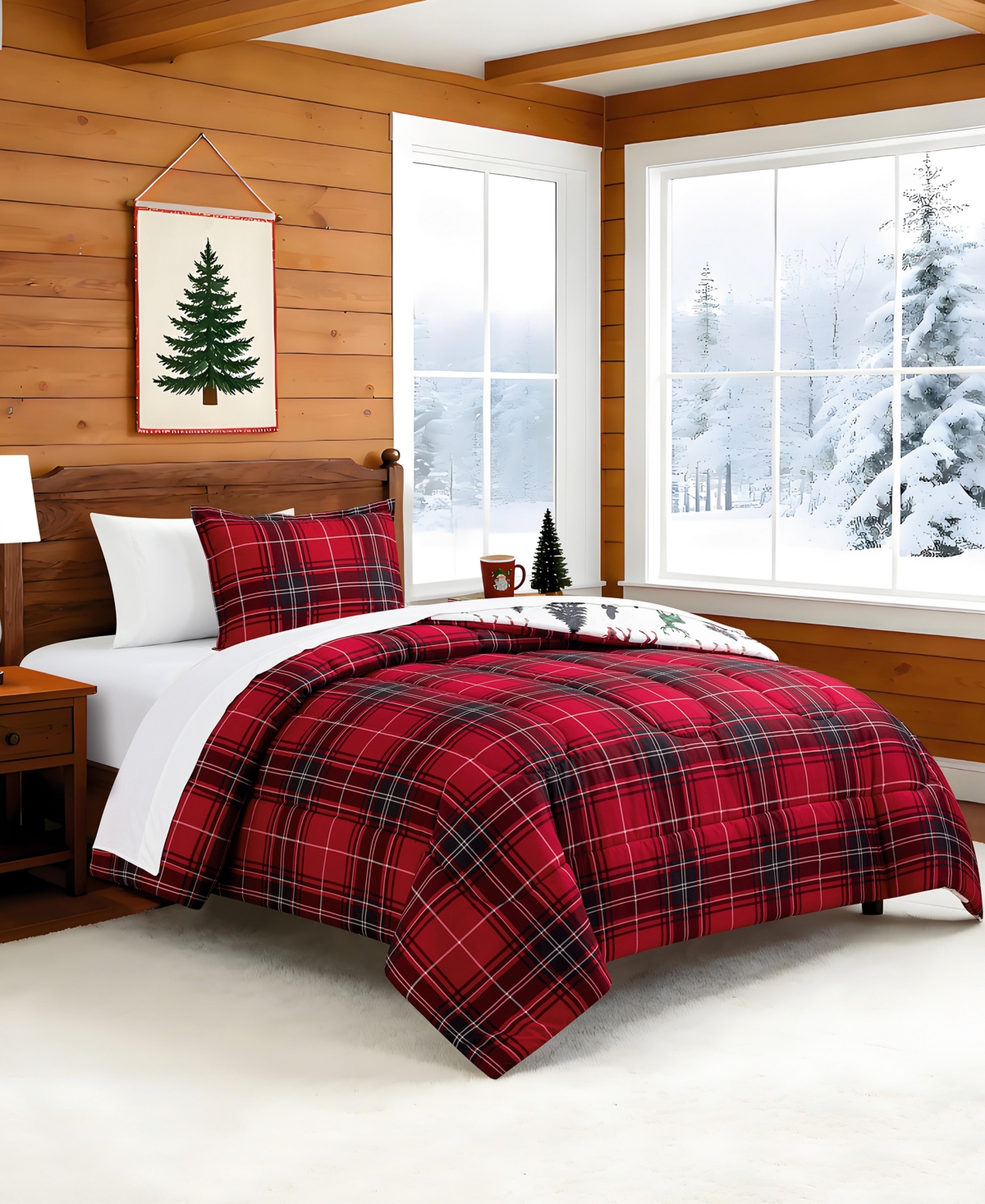 Macy's Winter Scene Deer Soft Hand Feel 3-Piece Comforter Set