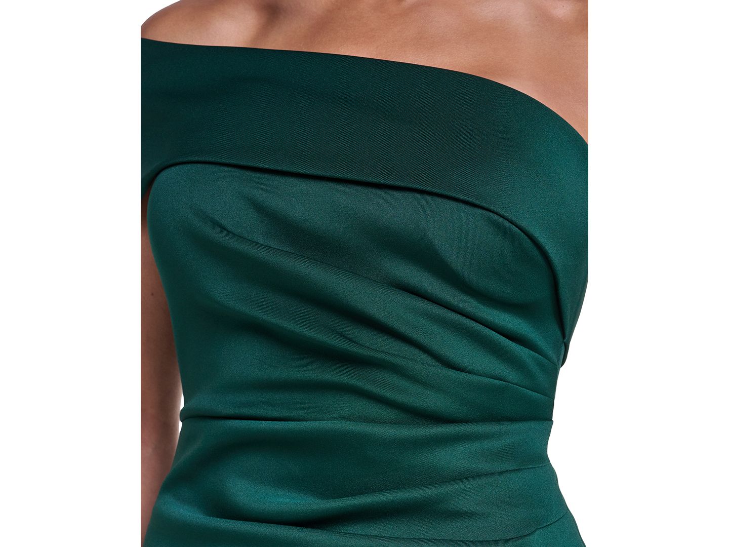 Женское платье Eliza J One-Shoulder Side-Tucks Midi, цвет: Тёмно-зелёный — фото 4