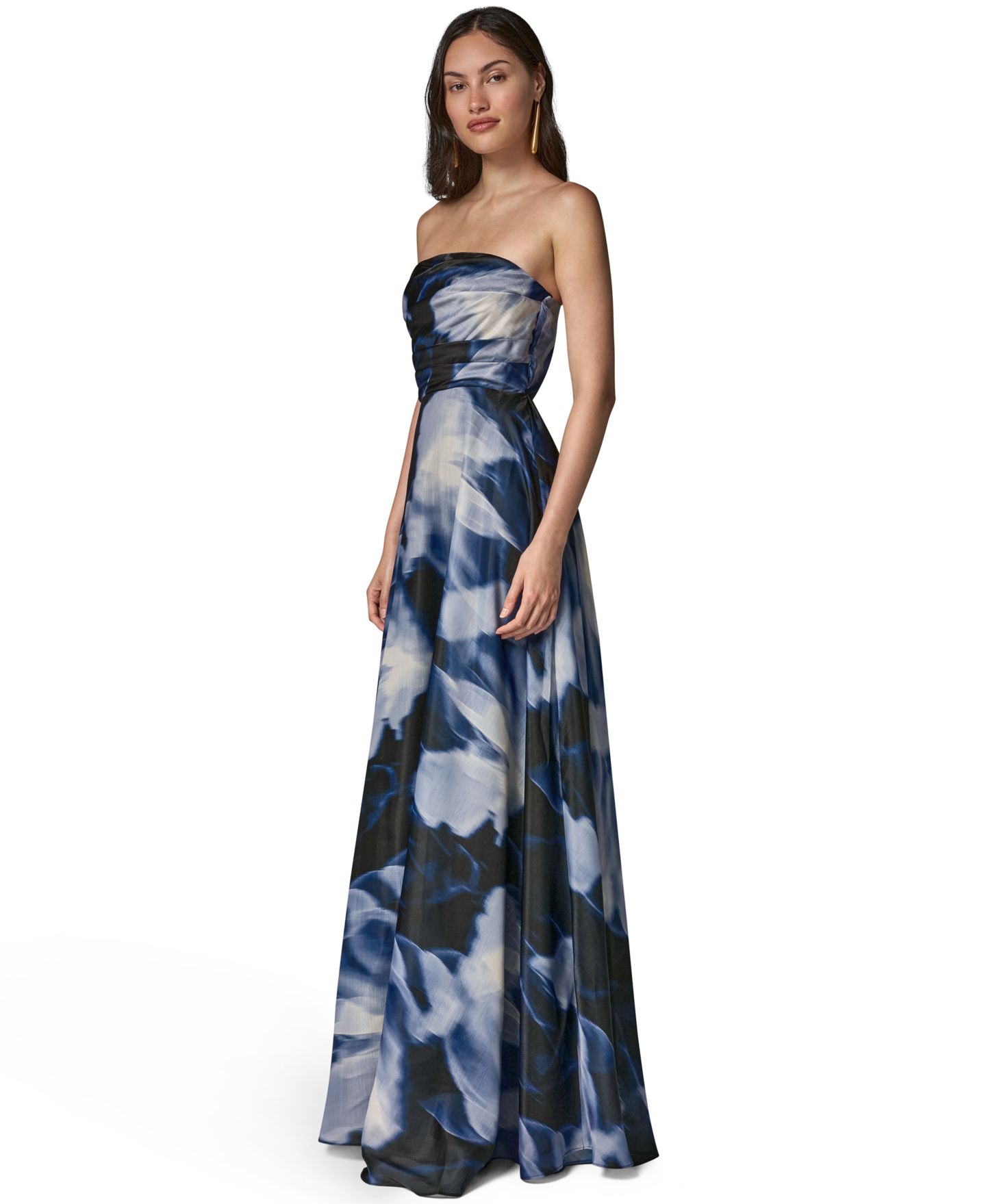 Женские платья Donna Karan New York Printed Organza Strapless Gown, цвет: Небесно-голубой разноцветный — фото 2