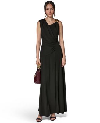 Women's Asymmetrical-Neck Draped Sleeveless Gown