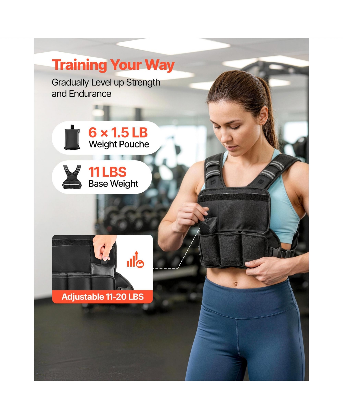 Vevor 11-20lb Adjustable Weighted Vest for Men Women Strength Training Running