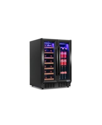 Dual Zone 24 in. Built-In 20 Bottle and 78 Can Wine and Beverage Cooler with French Doors - Black Stainless Steel