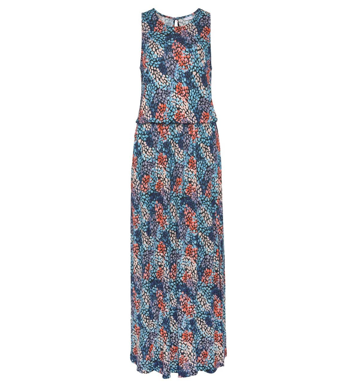 Lascana Women's Viscose Printed Side Slit Column Elastic-Waist Maxi Dress