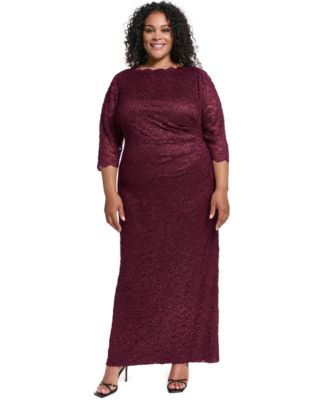 Plus Size Lace Boat Neck 3/4 Sleeve Gown