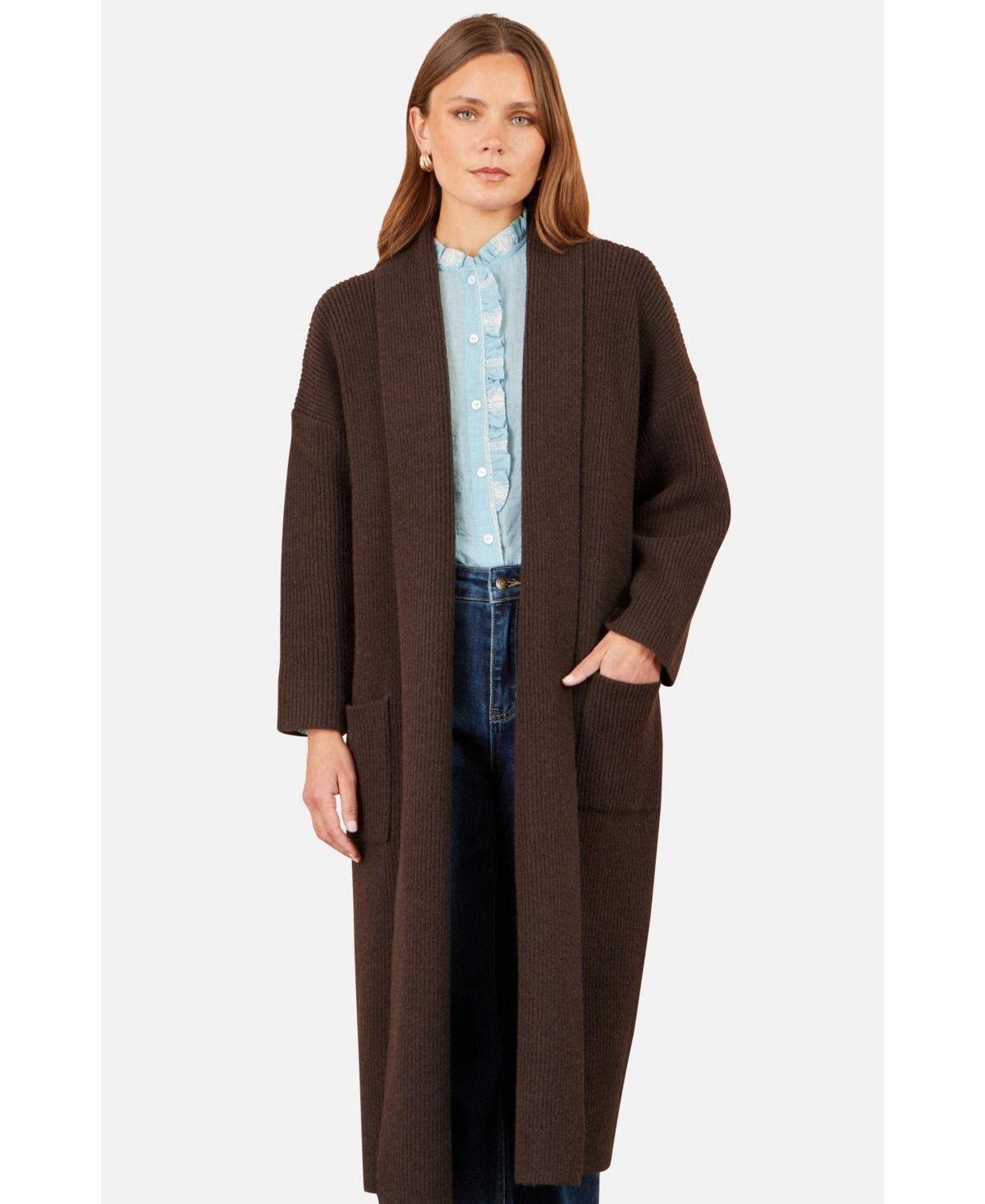 Yumi Women's Long Sleeve Knitted Maxi Cardigan