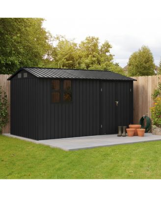 12x10 Feet Metal Outdoor Storage Shed With Window And Shelves