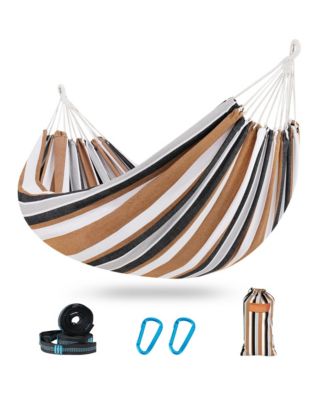 Portable Two-Person Cotton Camping Hammock with Tree Straps Carry Bag for Outdoor Patio Poolside