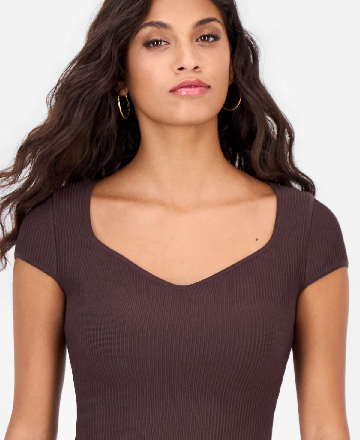 Guess Women's Ottoman Curve Sweetheart Short-Sleeve Sweater