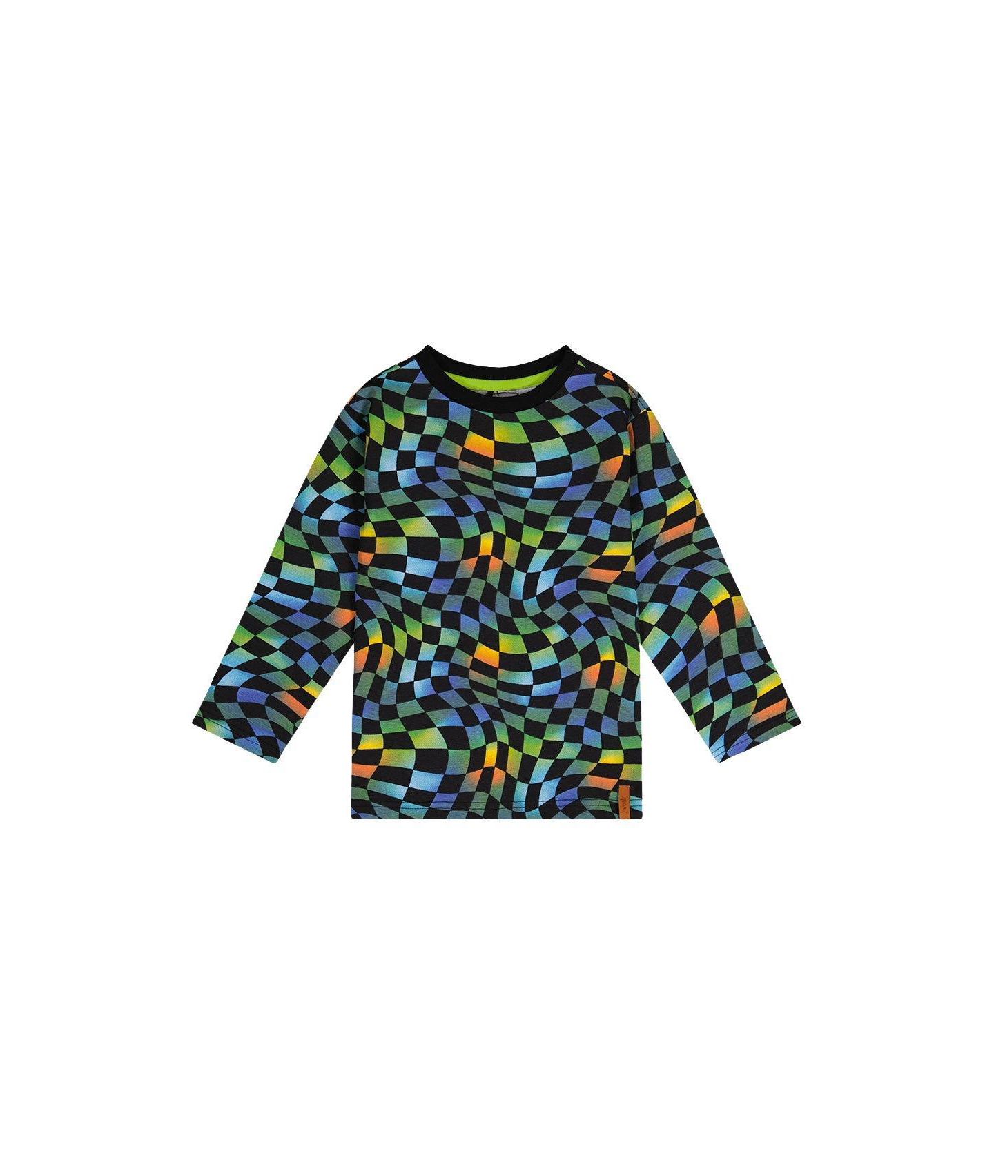 Футболка Deux par Deux Cotton Long Sleeve T-Shirt Checkered Print для мальчиков, цвет: Синий с принтом — фото 1