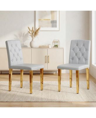PU Dining Chairs, 35 Inch Ergonomic Buckle Backrest With Metal Legs