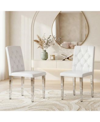 PU Dining Chairs, 35 Inch Ergonomic Buckle Backrest With Metal Legs