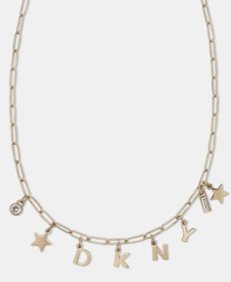 Two-Tone Crystal Logo Charm Frontal Necklace, 16" + 3" extender