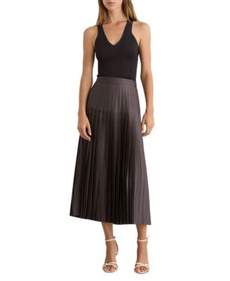 Women's Savannah High-Waisted Pleated Midi Skirt with Side Slit