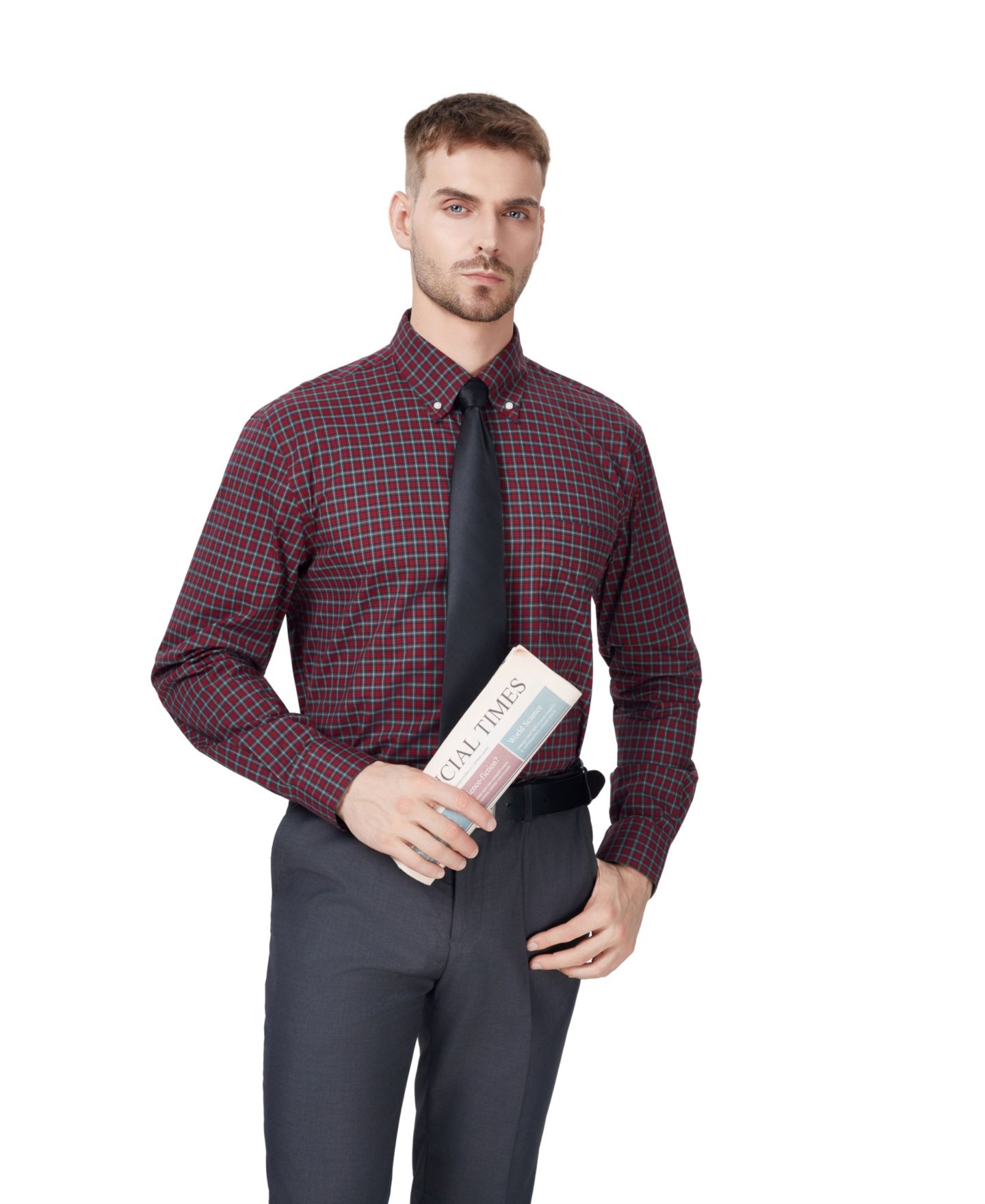 Мужская рубашка Club Room Regular-Fit Plaid Dress Shirt, цвет: Красный рубиновый клетчатый — фото 4